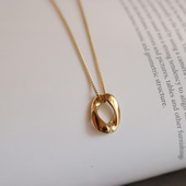 韩国小众18K镀金链条扣项链简约欧美冷淡风个性 不规则圆圈锁骨链