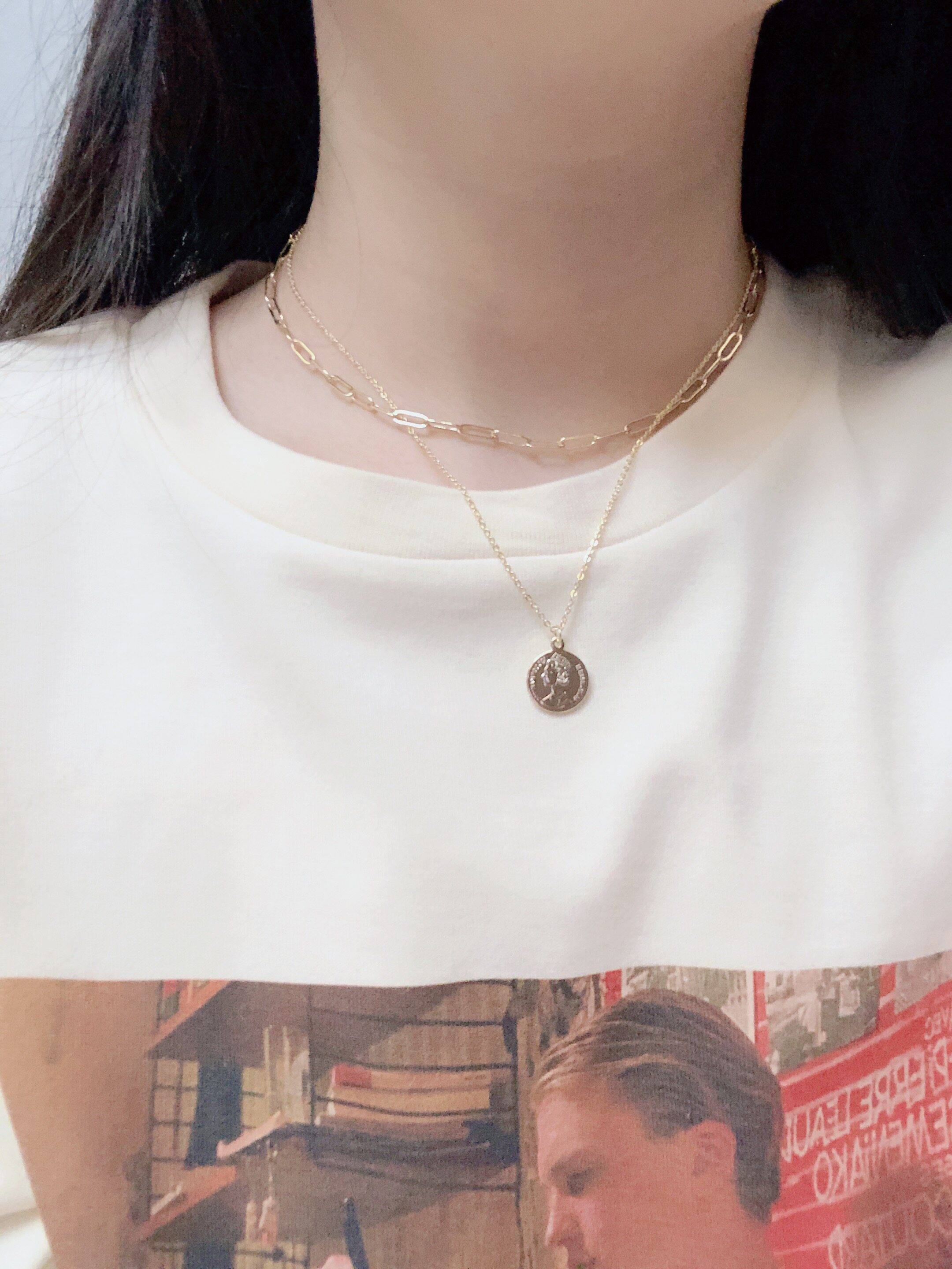 chic港风设计感女王硬币吊坠双层项链女韩国个性时髦金酷锁骨链