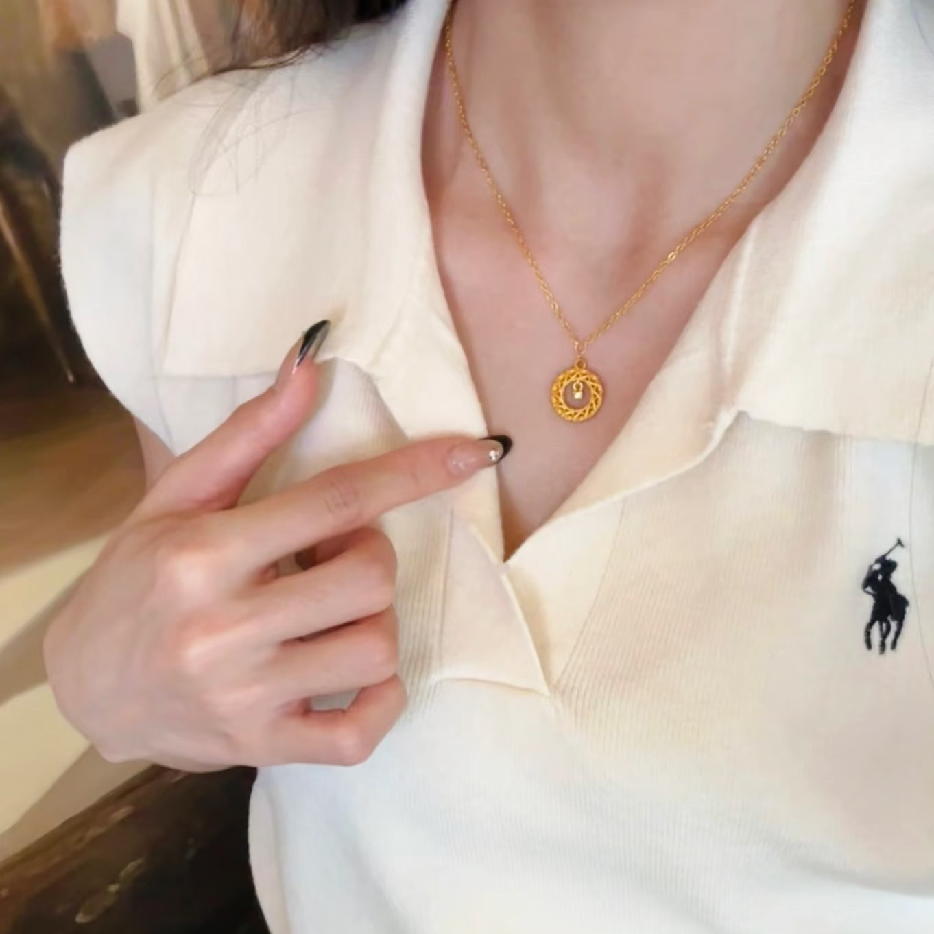 有牌面!蕾丝捕梦网小金坨精致高级耐看不掉色仿真黄金项链锁骨链