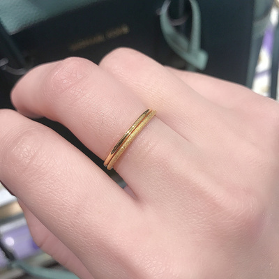 保色简约百搭金色素磨砂戒指