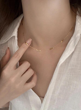 一粒粒金豆手工定制18k包金素链项链女设计感简约裸链叠戴锁骨链