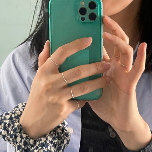 极简叠戴范时髦极细银色戒指ins