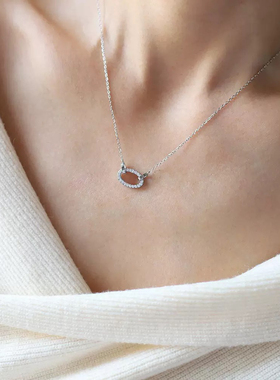 精致又干净!凹造型神器佩戴率高不掉色轻奢经典镶钻椭圆镂空项链