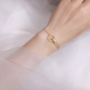 叠戴简约设计手链罗马数字森系女ins双环钛钢带钻情侣玫瑰金礼物