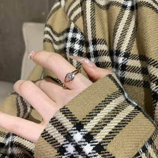 几何线条镶钻流线型个性高级感秋冬简约锆石戒指可水洗玫瑰金手饰