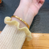 仿黄金保色拉丝手镯女简约百搭小众设计光面金色手环细时尚 包金
