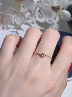 戒指18k镀金百搭叠戴圆珠单钻超