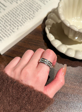ins高级博主风~耐看亮晶晶双层小滚钻戒指不掉色设计感十足中指