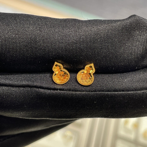 福禄福气葫芦耳钉碎冰冰鳞片葫芦爆闪养耳洞简约大方纯银针仿真金