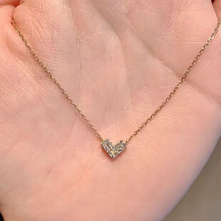 简约显贵气爱心钻通体纯银14K包金锁骨链满钻项链项链轻奢小众女
