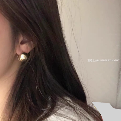 不褪色百搭冷淡风银针圆球耳圈