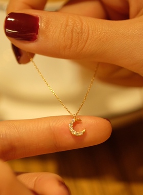 原创设计日系小众微镶锆石14K包金月亮项链温柔超仙气质锁骨链ins