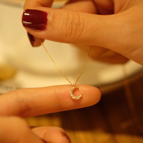 原创设计日系小众微镶锆石14K包金月亮项链温柔超仙气质锁骨链ins