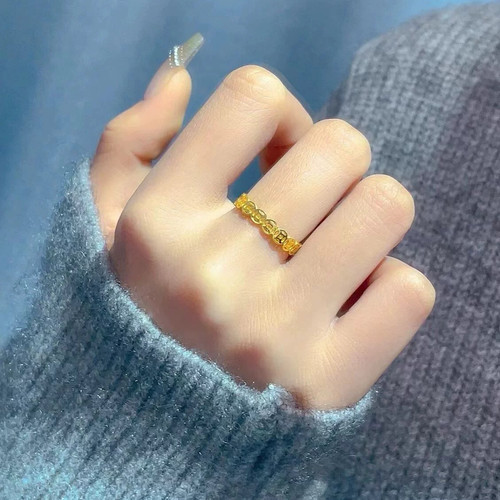 招米米戒指~顺风顺水老祖宗的智慧高级仿真金黄金色戒指逼真镂空