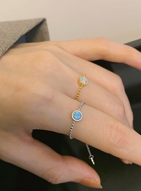 天然欧泊石显白蓝色轻奢大气戒指