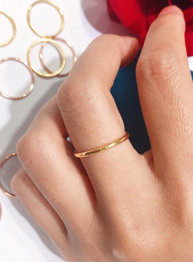 洗手不用摘显白美国14k包金简约百搭个性极细光圈关节戒指尾戒ins