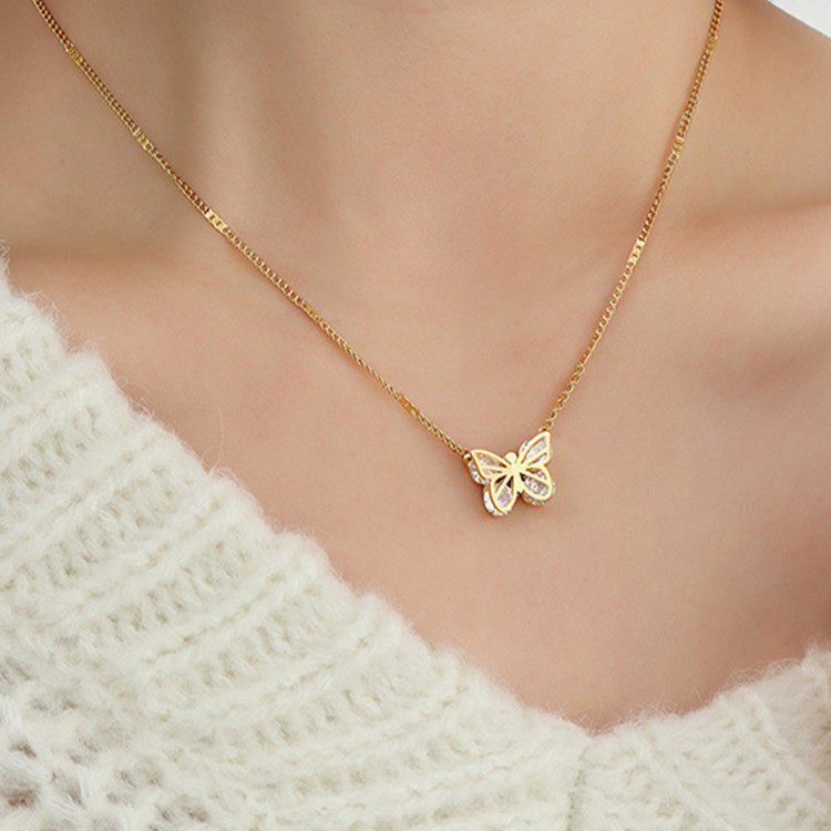 法国跳动的心浪漫蝴蝶锁骨链轻奢高保色生日礼物送闺蜜女友项链
