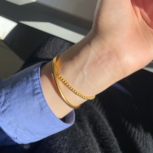 沙金古法传承仿黄金可水洗手链实心手镯女不掉色转运珠金珠手串潮