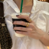 主打一个咖啡店时髦氛围～原创小众叠戴简约仿真金精致食指中指戒