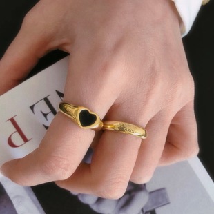 重工ins博主即视感黑贝母桃心戒指法式粗款时尚个性可水洗时髦潮
