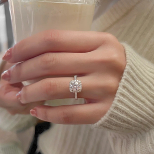 自制轻奢超闪小方糖白钻戒指女小众设计时尚 超闪 高级食指指环