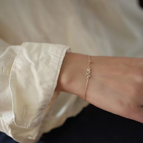 夏日浪漫玫瑰爱心小钻纯银手链