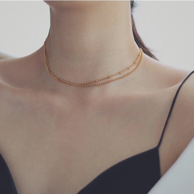 原创极简基础素项链轻奢双层毛衣