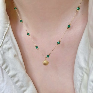 甜美温婉纯手工手作串珠项链绿色宝石显白毛衣链温暖闺蜜礼物质感