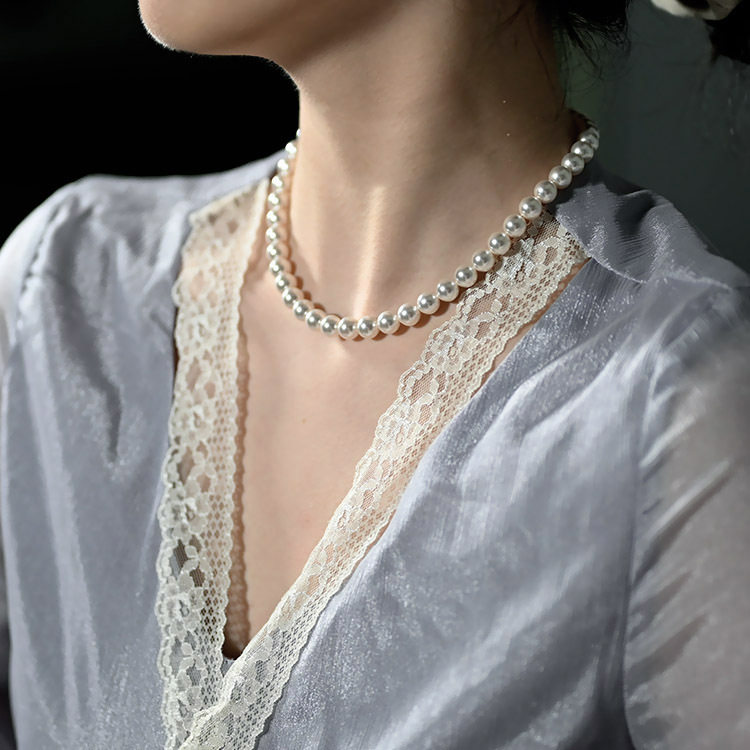 经典法式高级感正圆百搭王珍珠项链锁骨链轻奢小众设计感颈链礼物