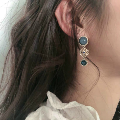 名媛风水晶耳坠百搭复古圆环