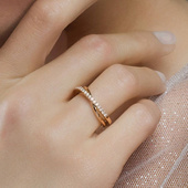 韩国设计师简约高级气质款 交叉镶钻玫瑰金色食指戒指尾戒可水洗