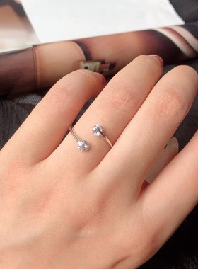 日式轻奢新款可调节钻戒锆石仿真极细戒指小众简约冷淡风潮不掉色