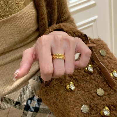 自由搭配好出效果~仿真金不掉色简约款戒指大气组合显贵感漫画甜