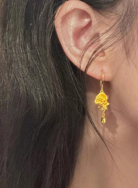 新中式流苏玫瑰花耳环长款瘦脸显脸型甜美大家闺秀质感时髦精致