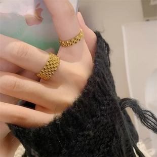 主人级别老财风设计师款搭配戒指有品位气场粗款戒指不掉色食指