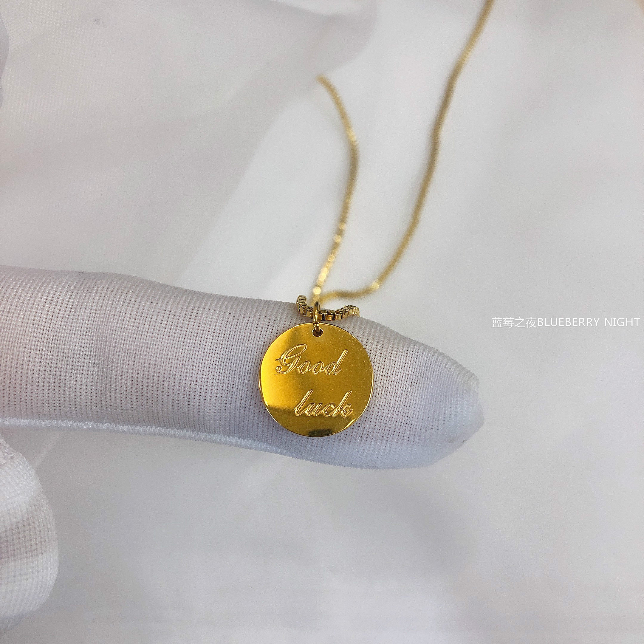 2022新款18k包金goodluck好运气多圆牌项链锁骨链女款毛衣链ins潮