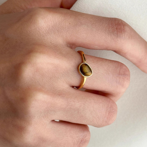 洋气通勤款中古风金属戒指女轻奢高级感指环虎眼石食指环饰品小众