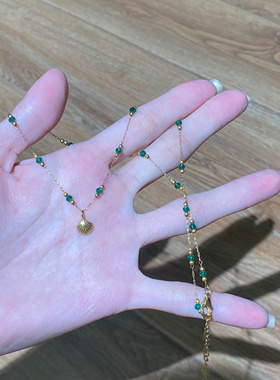 帝王绿贵气小小金贝壳串珠项链轻奢大气简约复古项链锁骨链精致潮