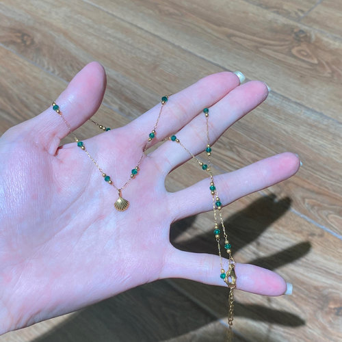 帝王绿贵气小小金贝壳串珠项链轻奢大气简约复古项链锁骨链精致潮