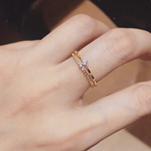 超显白镀金小众设计ins潮时尚 微镶锆石个性 复古双层简约开口戒指