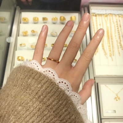 古法哑光拉丝雾面金色百搭风素圈