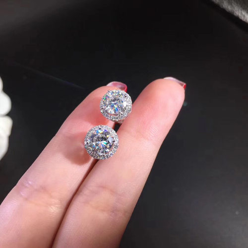 超闪仿真钻石铂金经典四爪耳环