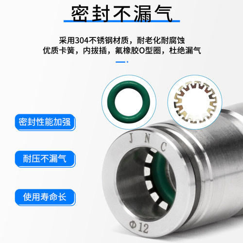 JNC气动金属接头 不锈钢快插304高压三通气耐高温PE PY PU-6-8-10
