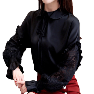【换购10】雪纺衫女长袖新款春夏韩版洋气超仙女百搭蕾丝镂空上衣