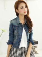 Denim jacket for women, short and slimming Korean style, trendy and slimming student, long-sleeved spring and autumn, plus-size denim top, elastic thumbnail 2