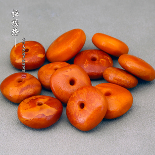 恒福隆天然老蜜蜡饼子吊坠正品原矿鸡油红琥珀花蜡藏式平安扣挂件