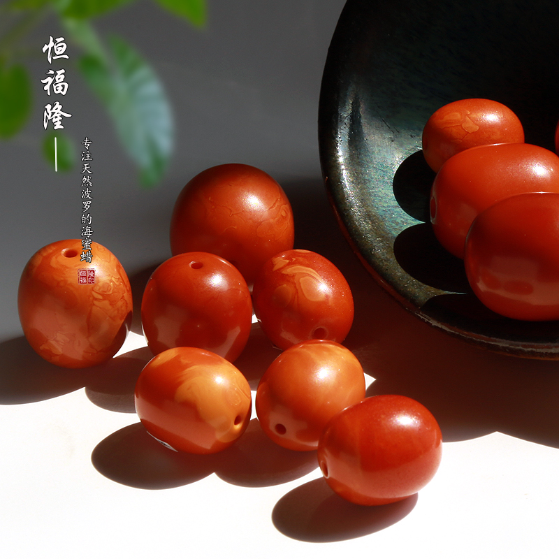 恒福隆天然老蜜蜡枣珠正品原矿鸡油红花蜡小桶珠DIY手串配饰