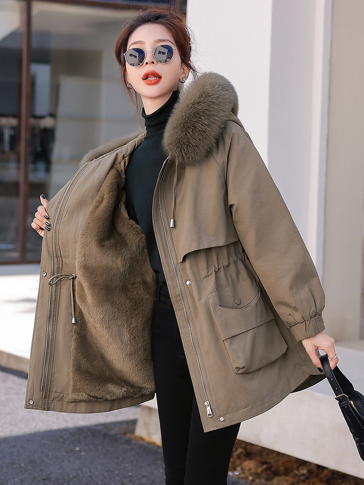 여성을 위한 하이 엔드 플러스 벨벳 오버코트 코튼 코트 2024 겨울 신식 유럽 스타일 연령 감소 기질 느슨한 두꺼운 코튼 코트