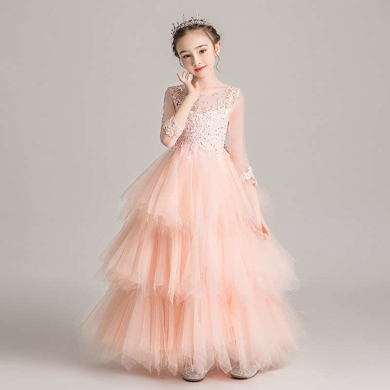 女童礼服公主裙粉色儿童钢琴演出服小花童婚纱蓬蓬纱小孩主持人
