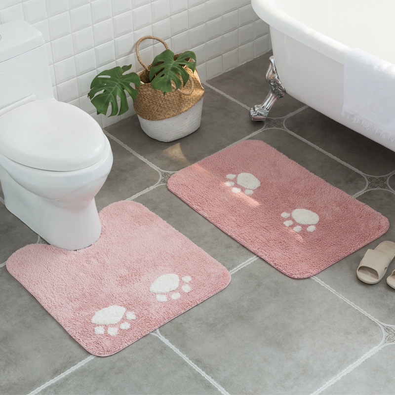 全棉儿童猫爪卫浴吸水地垫两件套u型马桶脚垫浴室卧室防滑门垫